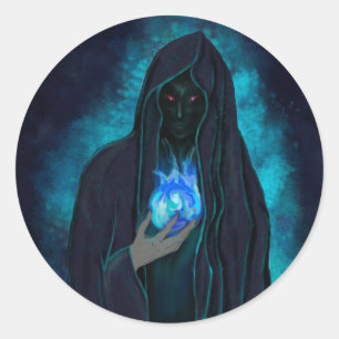 Sticker Rond Dark Grim Reaper Spectre tenant sa boule de crista
