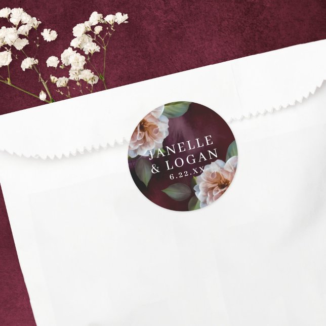 Sticker Rond Dark + Moody Rustique Floral Wedding Favoriser (Créateur téléchargé)