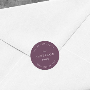 Sticker Rond Dark Purple Nom de famille Retour Adresse Moderne