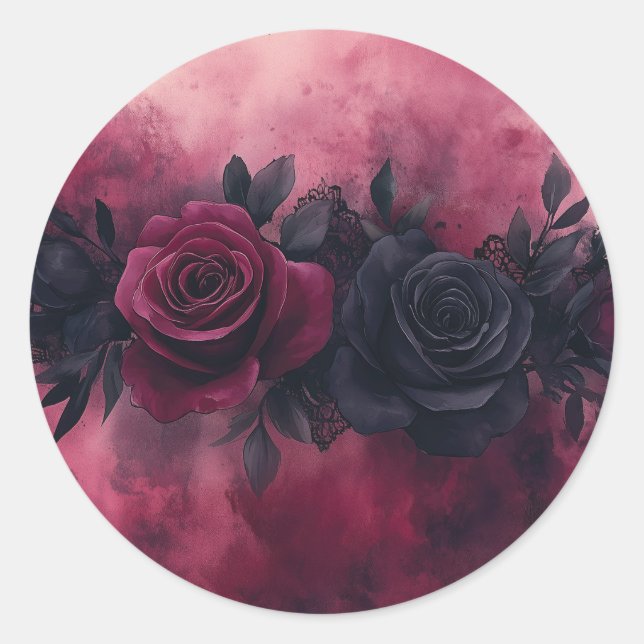 Sticker Rond Dark Romance : Rose gothique et dentelle (Devant)