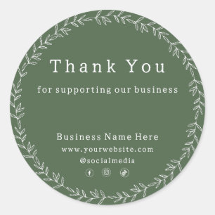 Sticker Rond Dark Sage Green Chic Whimsical Business Mariage