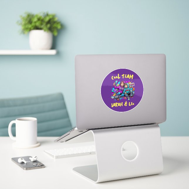 Sticker Rond d'art de graffiti personnalisé pour maman et  (Ordinateur portable sur le bureau)