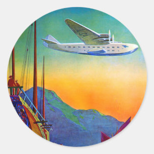 Sticker rond d'art de voyage transpacifique