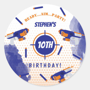 Sticker Rond Dart Gun Bataille War Boys Anniversaire