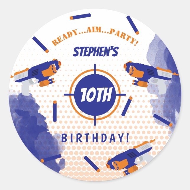 Sticker Rond Dart Gun Bataille War Boys Anniversaire (Devant)