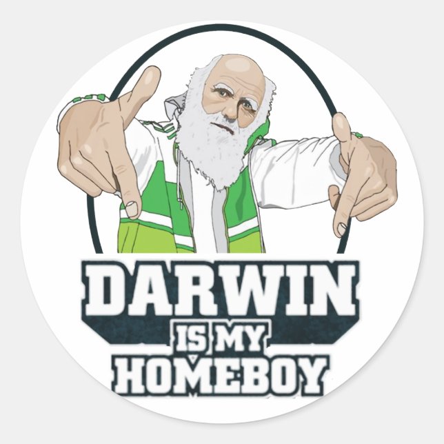 Sticker Rond Darwin Est Mon Homeboy (Couleur Complète) (Devant)