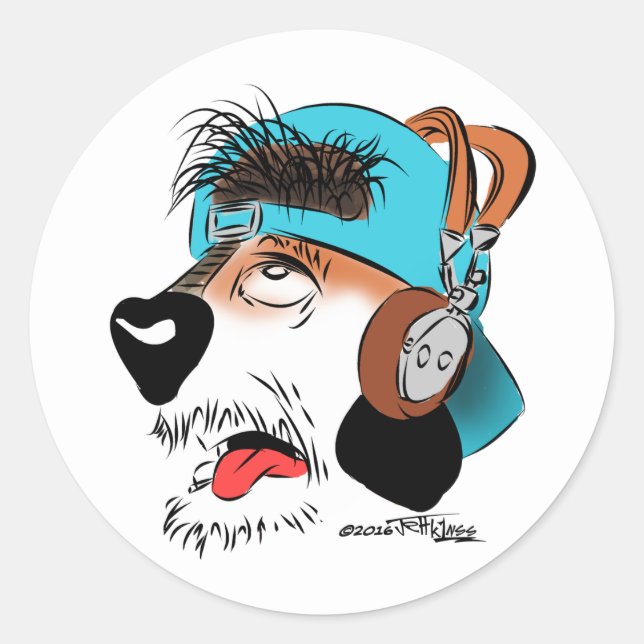 Sticker Rond Dash ! L'Autocollant de jambon face au chien (Devant)