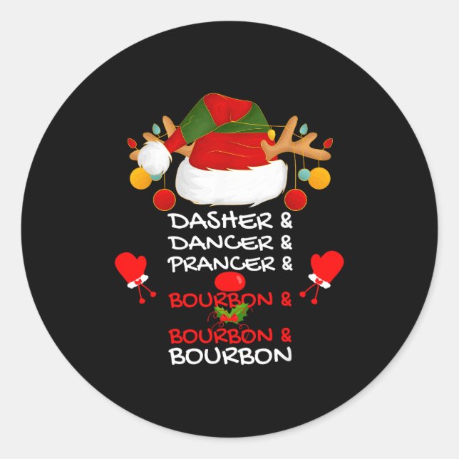 Sticker Rond Dasher Dancer Prancer &amp; Bourbon Christmas Holi (Devant)