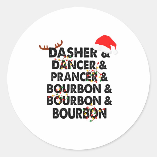Sticker Rond Dasher Dancer Prancer &amp; Bourbon Christmas Holi (Devant)