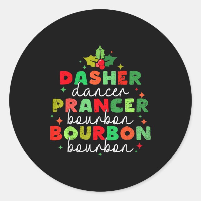 Sticker Rond Dasher Dancer Prancer &amp; Bourbon Christmas Holi (Devant)