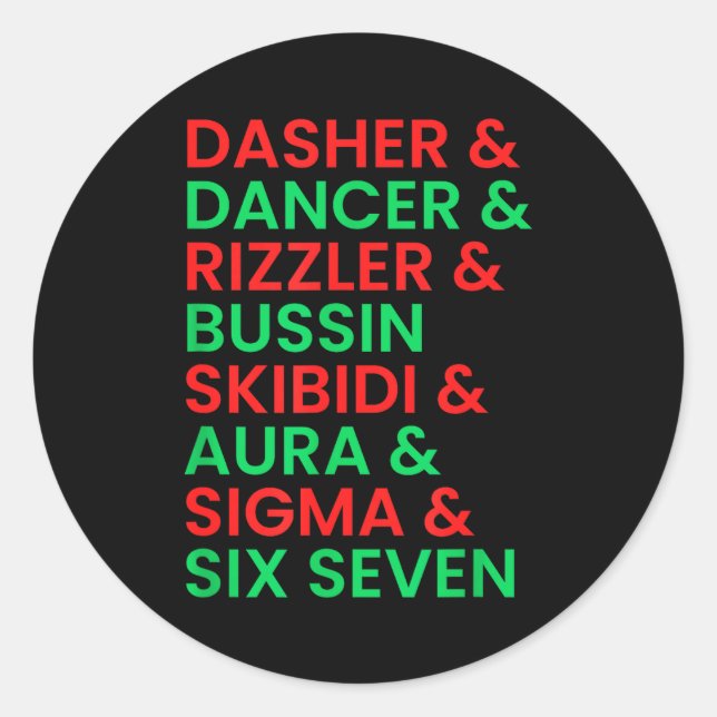 Sticker Rond Dasher Dancer Prancer &amp; Rizzler 67 Funny Kids  (Devant)