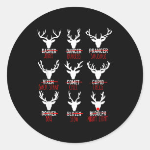 Sticker Rond Dasher Dancer Prancer & Bourbon Noël