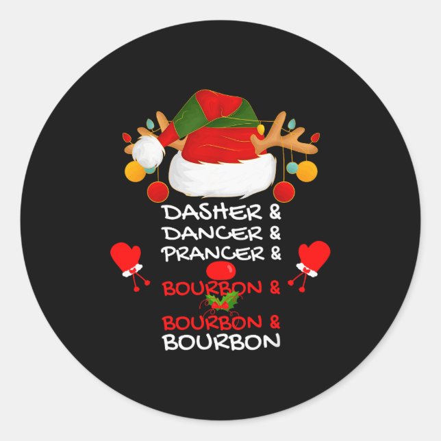 Sticker Rond Dasher Dancer Prancer & Bourbon Noël Holi (Devant)