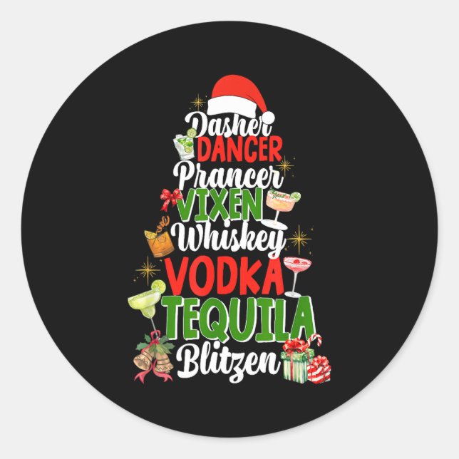 Sticker Rond Dasher Dancer Prancer Vixen Moscato Vodka Tequila  (Devant)