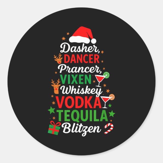 Sticker Rond Dasher Dancer Prancer Vixen Moscato Vodka Tequila  (Devant)