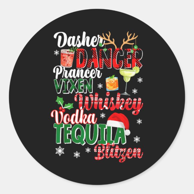 Sticker Rond Dasher Dancer Prancer Vixen Moscato Vodka Tequila  (Devant)