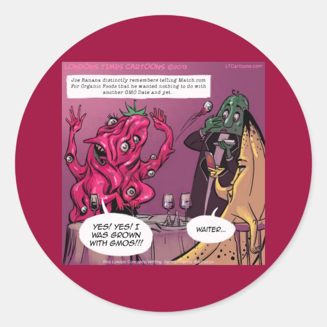 Sticker Rond Date Bio et OGM Drôle (Devant)