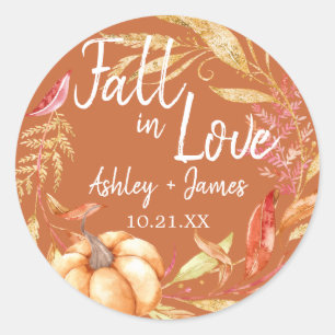 Sticker Rond Date de mariage automne amoureux couleur orange br