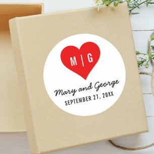 Sticker Rond Date de mariage personnalisée avec monogramme coeu