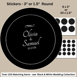 Sticker Rond Date + Mariés, Noms Noir Blanc Infini