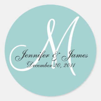 Sticker Rond Date, prénoms et Stick bleu Monogramme initial