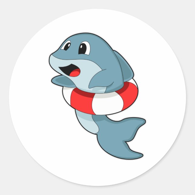 Sticker Rond Dauphin à la natation avec anneau de natation (Devant)