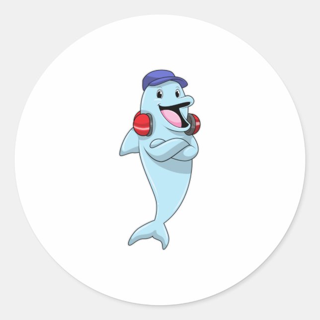 Sticker Rond Dauphin à l'écoute de la musique (Devant)