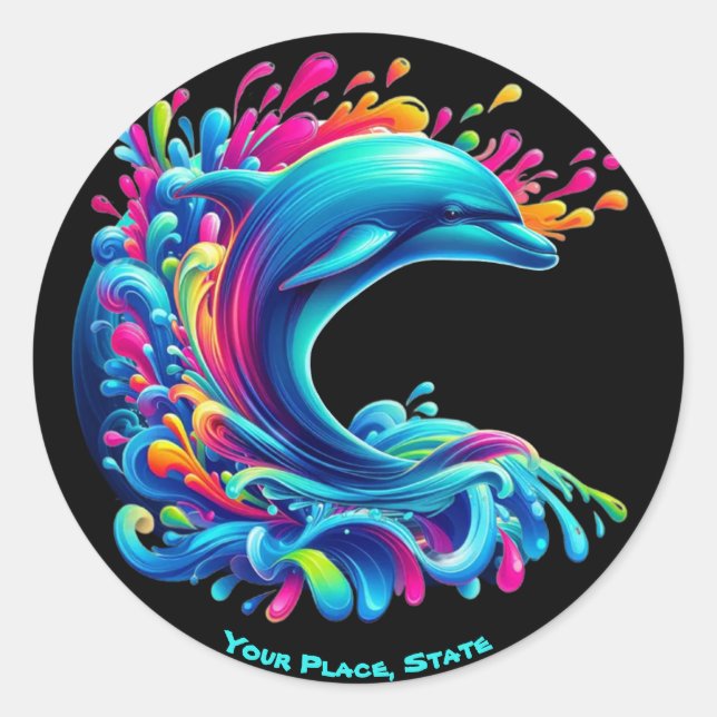 Sticker Rond Dauphin coloré (Devant)