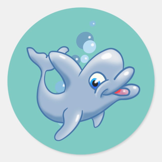 Sticker Rond Dauphin de caricature mignon (Devant)