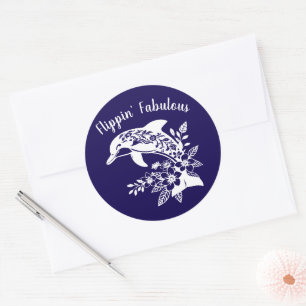 Sticker Rond Dauphin hawaïen Fabulous-Blue