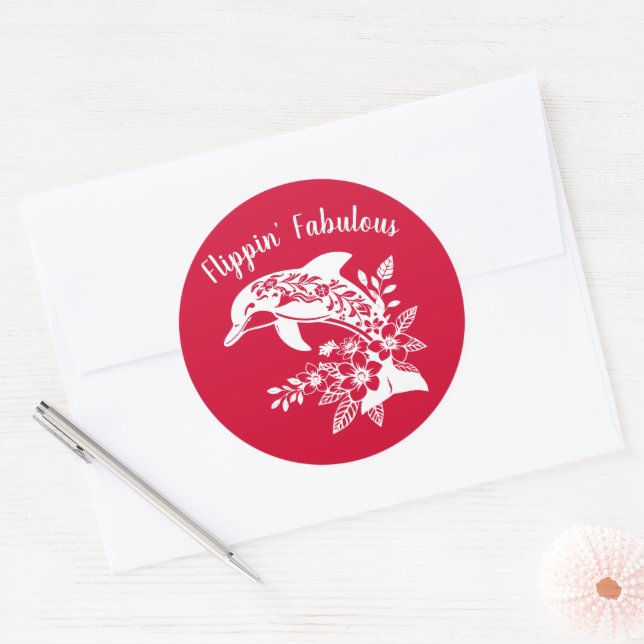 Sticker Rond Dauphin hawaïen Fabulous-Cherry Rouge (Enveloppe)