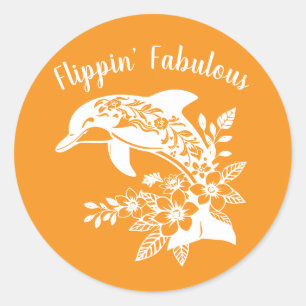 Sticker Rond Dauphin hawaïen Fabulous-Orange