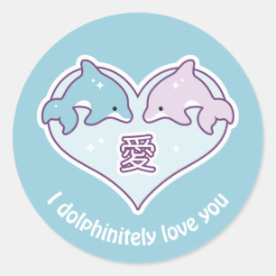 Sticker Rond Dauphins d'amour de Kawaii
