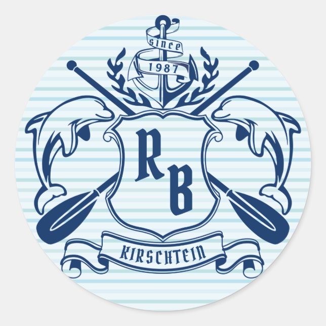 Sticker Rond Dauphins de l'Emblème côtier Ancre Oar Shield Naut (Devant)