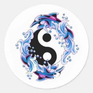 Sticker Rond Dauphins frais de Yin Yang de symbole de tatouage