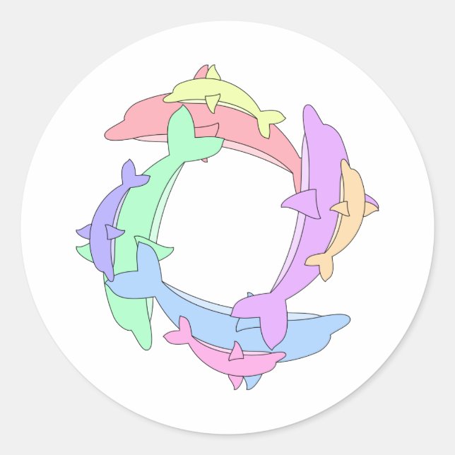 Sticker Rond Dauphins Nageant Et Bébés (Devant)