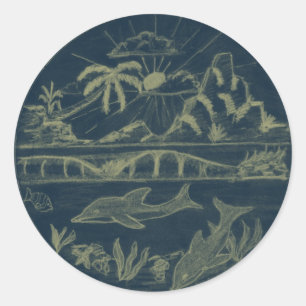 Sticker Rond Dauphins tropicaux
