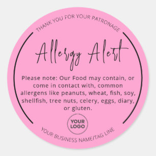 Sticker rond d'avertissement d'allergie rose