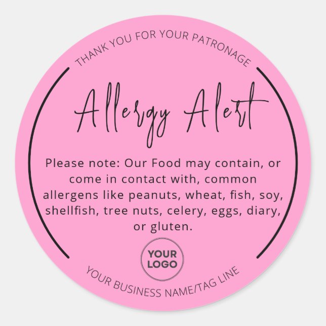 Sticker rond d'avertissement d'allergie rose (Devant)