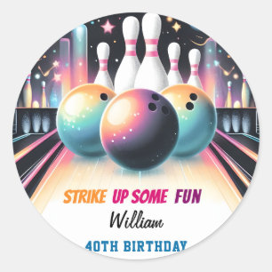 Sticker Rond Day Neon Boy Kids Team Event Bowling 21st Birthday