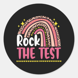 Sticker Rond Day Rock The Test Teacher Test Day Rainbow Leop