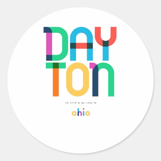 Sticker Rond Dayton Ohio Mid Century, Pop Art, (Devant)