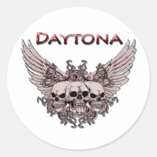Sticker Rond Daytona 3 crânes volants rouge