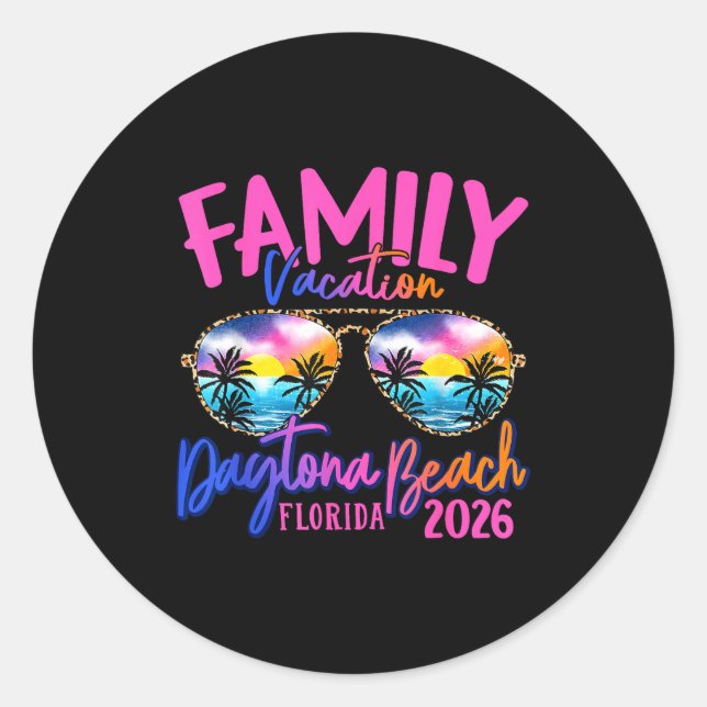 Sticker Rond Daytona Beach Florida Vacation 2026 Matching Famil (Devant)