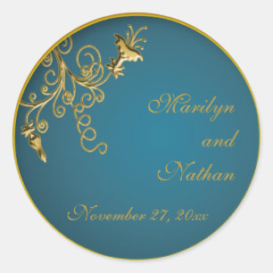 Sticker rond de 1,5 po en or sur monogramme Turquo