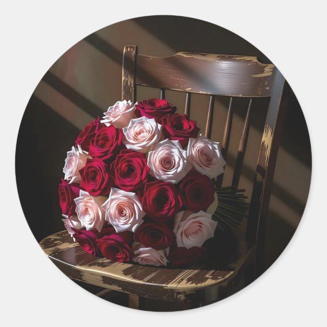 Sticker Rond De jolies roses sur une chaise rustique   (Devant)