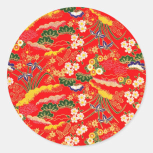 Sticker Rond De jolis motifs floraux japonais colorés