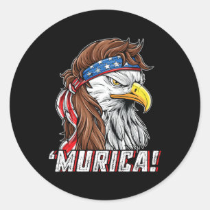 Sticker Rond De Juillet Bald Eagle Mullet Murica Usa Usa Merica