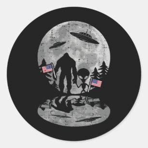 Sticker Rond De Juillet Bigfoot Alien Ufo Drôle Patriotique Fem