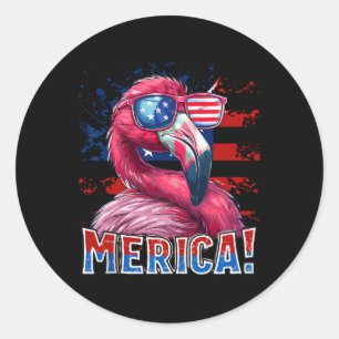 Sticker Rond De Juillet Merica Flamant rose Américain Drapeau E